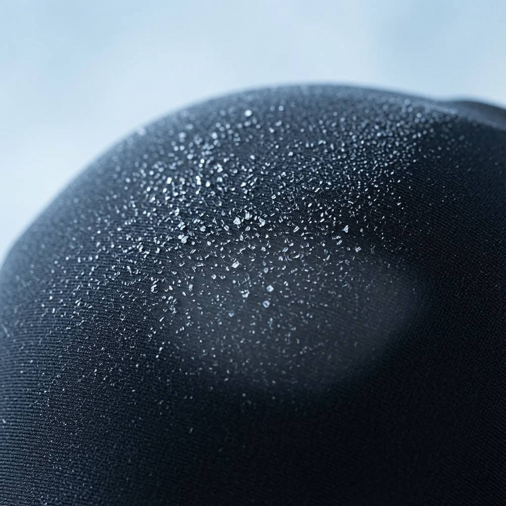 Texture du gel froid du CryoCap 360° avec cristaux de givre